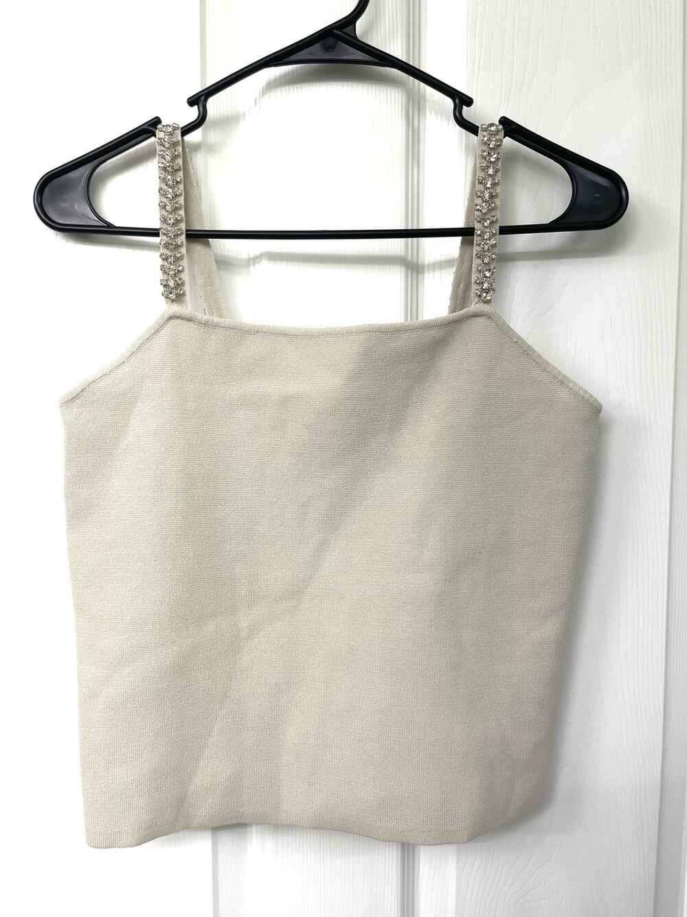House of Harlem 1960 Rhinestone crystals embellished beige tank top NWOT Large